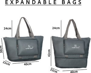 leather land foldable and expansion travel shopping bag in stone black small travel bag  - regular