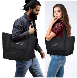 leather land luxury foldable travel bag in coal black small travel bag  - 2in 1 size