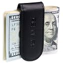 Leather Money Clip - Strong Magnets Holds 30 banknotes - for Men - Cash &amp; Card - Gift Box(black)