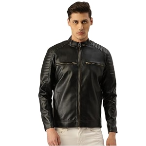 Leather Retail Mens Faux Leather Solid Jacket