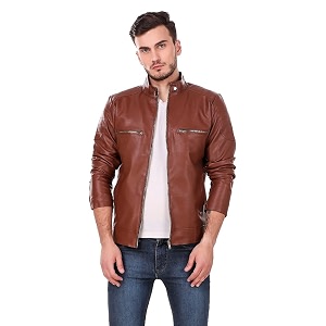 Leather Retail Mens Solid Biker Jacket