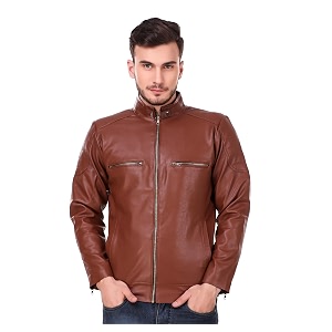 Leather Retail Mens Solid Biker Jacket