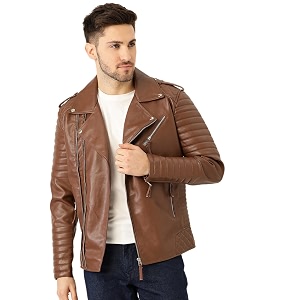 Leather Retail Mens Solid Biker Jacket