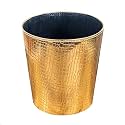 Leather Trash Can, Decorative Waste Basket, 10L Capacity Small Waste Paper Basket, Waterproof Garbage Can for Bathroom, Bedroom, Office, Kitchen and Living Room - Golden