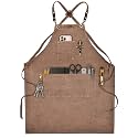LEATHER VILLAGE Chef Aprons for Men Women with Large Pockets, Cotton Canvas Cross Back Adjustable Work Apron, Size M to XXL