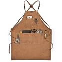 LEATHER VILLAGE Chef Aprons for Men Women with Large Pockets, Cotton Canvas Cross Back Adjustable Work Apron, Size M to XXL