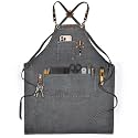 LEATHER VILLAGE Chef Aprons for Men Women with Large Pockets, Cotton Canvas Cross Back Adjustable Work Apron, Size M to XXL