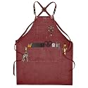 LEATHER VILLAGE Chef Aprons for Men Women with Large Pockets, Cotton Canvas Cross Back Adjustable Work Apron, Size M to XXL