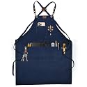 LEATHER VILLAGE Chef Aprons for Men Women with Large Pockets, Cotton Canvas Cross Back Adjustable Work Apron, Size M to XXL