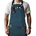 LEATHER VILLAGE Leather Work Apron for Men, Woodworking Apron Blue.