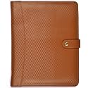 LEATHER VILLAGE Portfolio Professional Organizer – Carbon Fiber Genuine Leather Padfolio Resume Folder for A4 Letter Pad with Pen Holder, Business Card Slots &amp; Writing Pad – Ideal for Men &amp; Women-Tan