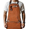 LEATHER VILLAGE Work Apron - Heavy Duty Woodworking Apron for Men with Tool Pockets for Woodworkers, Blacksmiths, Carpenters – Tan Color (Size M to XXL)