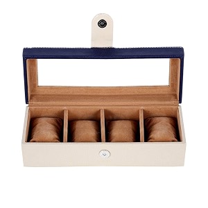 leather world watch box holder organizer case in 4 slots of watches for men and women with transparent display blue