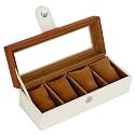 Leather World Watch Box Holder Organizer Case in 4 Slots of Watches for Men and Women with Transparent Display (Tan)
