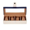 Leather World Watch Box Holder Organizer Case in 4 Slots of Watches for Men and Women with Transparent Display (Blue)
