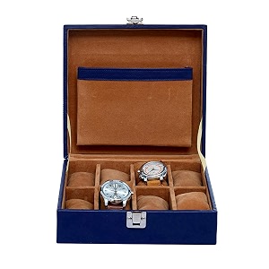 leather world watch box holder organizer case in 8 slots of watches for men and women 8 blue