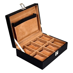 leather world watch box holder organizer case in 8 slots of watches for men and women with transparent display black p