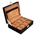 Leather World Watch Box Holder Organizer Case in 8 Slots of Watches for Men and Women with Transparent Display (Black P)