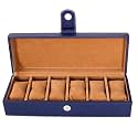 Leather World Watch Box Holder Organizer Case in 6 Slots of Watches for Men and Women (Blue)