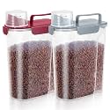 LEAWALK 5-7Lbs Dog Cat Pet Food Storage Container (Gray Blue + Red)