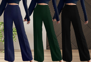 lecowar regular fit women dark blue green black trousers