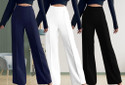 Lecowar Pack of 3 Women Regular Fit Dark Blue, White, Black Polyester Trousers