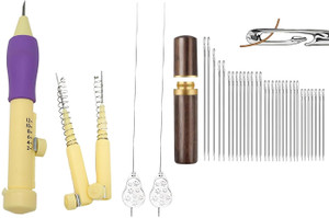 lecraft punch needle kit with 30-piece sewing needles and wooden storage box hand sewing needle