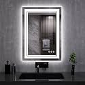 LED Mirror, 20x28 Inch Gradient Front and Backlit LED Bathroom Mirror, 3 Colors Dimmable CRI>90, IP54 Enhanced Anti-Fog Bathroom Mirror with Lights
