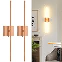 LED Battery Operated Wall Sconces, 11000mAh Faux Wood Texture Finish Wireless Wall Lights with Remote, 350°Rotate Dimmable Wall Lamp 3 Color Temperatures, for Bedroom Living Room Hallway, 2 Pack
