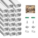 LED Diffuser Channel, 20-Pack 3.3ft/1M U-Shape Aluminum LED Light Channel for Strip Lights with Milky White Cover, Surface Mount Track Profile for Under Cabinet, Stairs, Ceiling, Fits <=12mm Strips