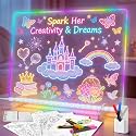 Led Drawing Board with 8 Colors, 13"x10" Acrylic Message Boards with 13 Light Effects, Glow Doodle Board Gifts for Kids for Halloween Christmas Birthday Gifts Presents + Battery Box
