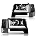 LED DRL Headlight Assembly for 1992 1993 1994 1995 1996 Ford F150 F250 F350/1992-1996 Bronco Driver Left &amp; Passenger Right Side Replacement Black Housing Clear Reflector