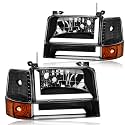 LED DRL Headlight Assembly for 1992-1996 Ford F150 F250 F350/1992-1996 Bronco Driver Left &amp; Passenger Right Side Replacement Black Housing Amber Reflector