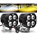 LED Fog Light for Bike(Pack of 2) – Dual Beam White &amp; Yellow | 12V–24V Waterproof Headlamp with Free On/Off Switch | Universal Fit for Motorcycle, Car, Scooty, Off-Road Driving Light (Black)