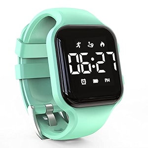 led kids multifunction steps counting digital watch non-bluetooth pedometer wristwatch stopwatch alarm clock calories for women children girls boys green