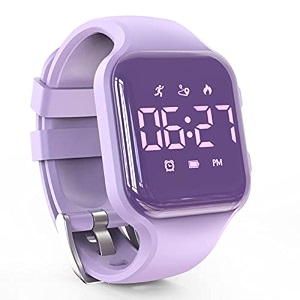 led kids multifunction steps counting digital watch non-bluetooth pedometer wristwatch stopwatch alarm clock calories for women children girls boys electroplating purple