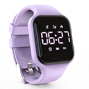 led kids multifunction steps counting digital watch non-bluetooth pedometer wristwatch stopwatch alarm clock calories for women children girls boys purple