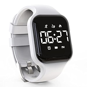 led kids multifunction steps counting digital watch non-bluetooth pedometer wristwatch stopwatch alarm clock calories for women children girls boys white