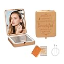 Mini Rechargeable LED Pocket Makeup Mirror - Dimmable 3 Color Lighting, 1X/3X Magnification, Portable Folding Design for Travel & Purse, Ideal Gift for Women, Engraved You're Beautiful Mirrors