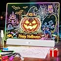 LED Note Board with Colors, Rechargeable 17-Inch Doodle Glow 9-Mode Light Up Desk Sign Letter Message Memo Drawing Dry Erase Board for Classroom/Home Decor/Office/Gifts, 6 Markers & Tracing Book