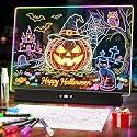 LED Note Board with Colors, Rechargeable 17-Inch Doodle Glow 9-Mode Light Up Desk Sign Letter Message Memo Drawing Dry Erase Board for Classroom/Home Decor/Office/Gifts, 6 Markers & Tracing Book