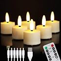 FPOO Rechargeable Tea Lights with Remote Timer, 6 Flameless Votive Candles