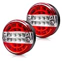 LED Round Trailer Tail Lights 20LEDs Red/White Rear Brake Light Waterproof for Trailer Van Caravan Truck, 2PCS