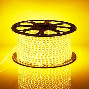led strip rope light waterproof ip65 ceiling lightdecorativeled lights with adapter for diwali light  home decoration  christmas  festival lights  50 meter color- yellow silicone rubber 