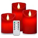 Flameless Battery Operated Flickering Candles:3PACK Red Real Wax Pillar Candle,Electric LED Candle with 10-Key Remote Control and 24 Hours Timer for Home Decoration Holiday Party