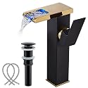 LED Vessel Sink Faucet Waterfall Gold Black Lavatory Single Hole with Drain