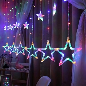 12 stars 138 led curtain string lights window curtain lights with 8 flashing modes decoration for christmas wedding party home patio lawn multi color 138 led-star copper pack of 2
