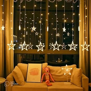 12 stars 138 led curtain string lights window curtain lights with 8 flashing modes decoration for christmas wedding party home patio lawn warm white 138 led-star copper pack of 1
