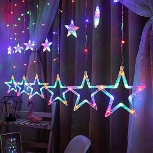 12 stars 138 led curtain string lights window curtain lights with 8 flashing modes decoration for christmas wedding party home patio lawn multi color 138 led-star copper pack of 2