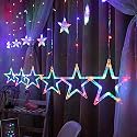 12 Stars 138 Led Curtain String Lights Window Curtain Lights with 8 Flashing Modes Decoration for Christmas, Wedding, Party, Home, Patio Lawn Multi Color (138 Led-Star, Copper, Pack of 1)
